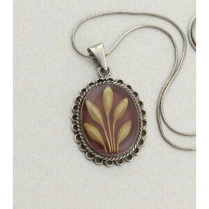 Sterling Silver Resin Dried Flowers Necklace 18" Chain